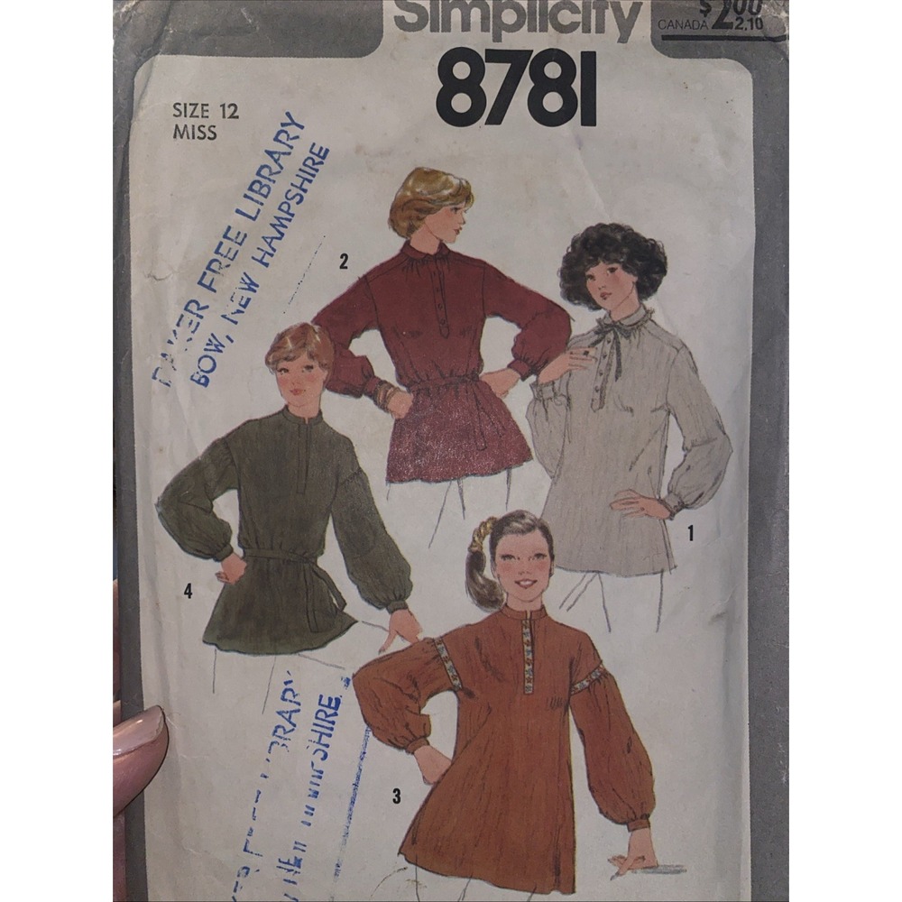 Vintage Simplicity 8781 Pullover Top & Belt Sewing Pattern Size 12 Cut Complete